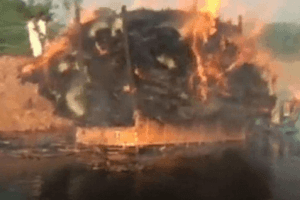 WATCH | Farmer Turns Saviour; Drives Burning Tractor Into Lake To Save More Than 100 Homes