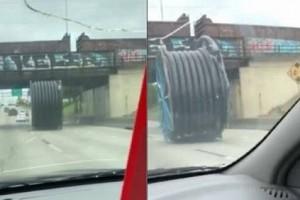 Crazy! Huge spool disrupts traffic; Watch video here