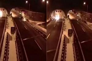 Watch - Car suddenly flies and rams into tunnel entrance