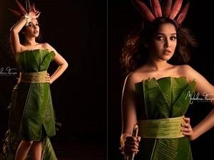 Anikha Surendran latest photoshoot, covered in plantain leaves